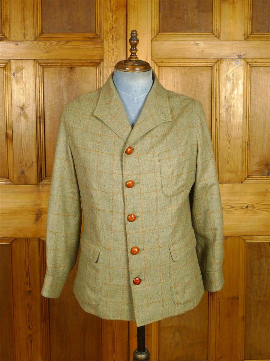 26/0380 luis herrera spanish bespoke green / amber wp check unstructured tweed jacket 40 short