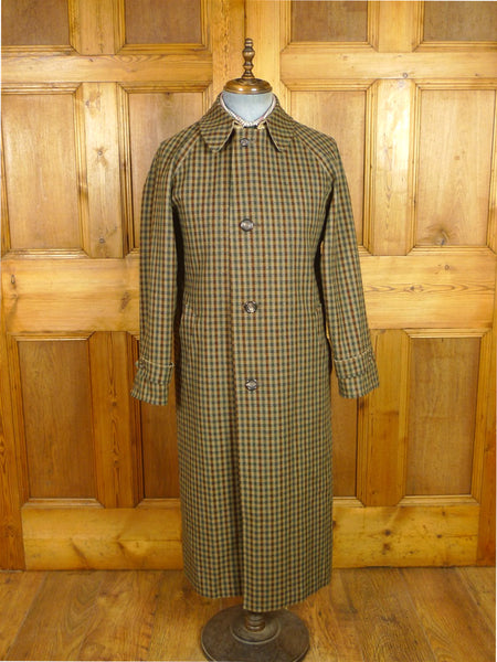 26/0399 wonderful reversible brown & green gun check tweed / beige cotton mac raincoat coat 36