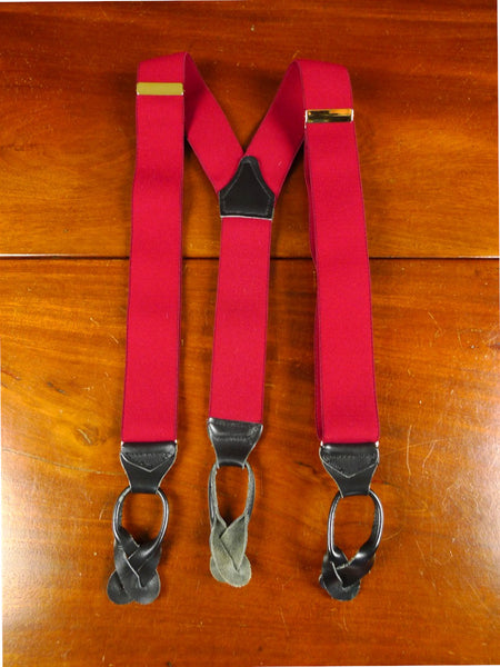 26/0411 quality wine red woven elastic braces w/ black leather ends