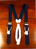 26/0410 quality navy blue boxcloth braces w/ white leather ends