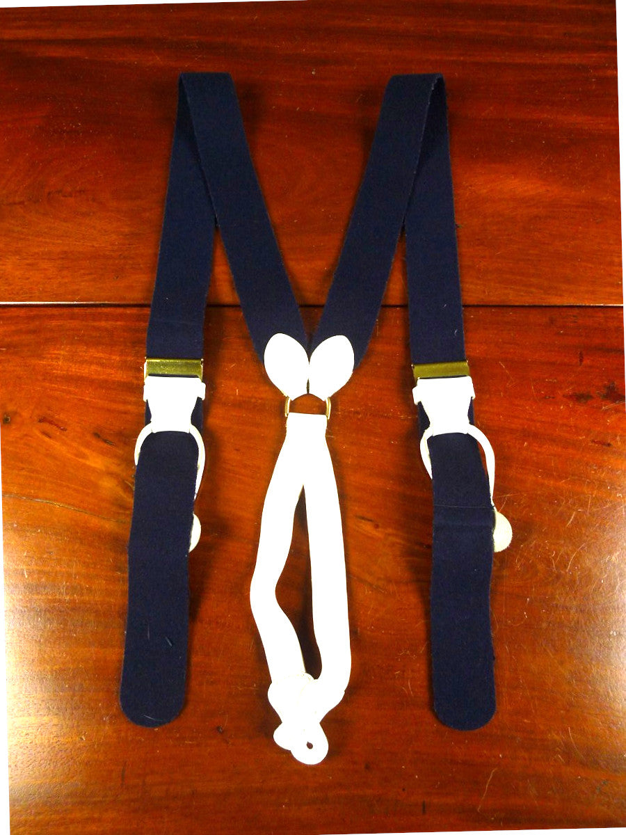 26/0410 quality navy blue boxcloth braces w/ white leather ends