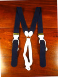 26/0410 quality navy blue boxcloth braces w/ white leather ends