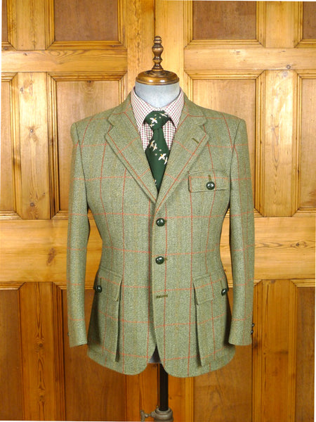 26/0393 near immaculate bladen supasax green / red wp check norfolk style tweed sports jacket 38 short