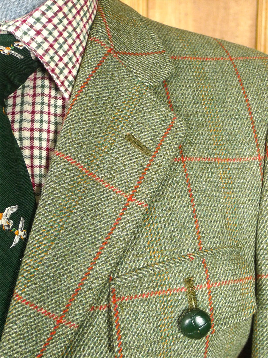26/0393 near immaculate bladen supasax green / red wp check norfolk style tweed sports jacket 38 short