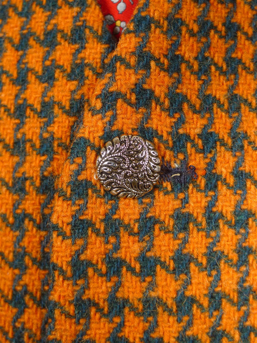 26/0421 wonderful 1950s vintage scottish hebrides tweed amber / teal houndstooth check waistcoat 38-39