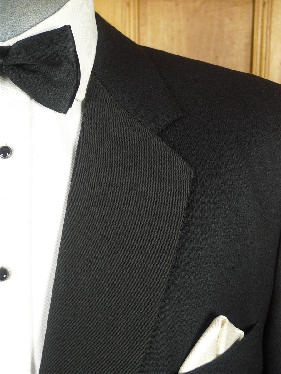 26/0446 immaculate welsh & jefferies savile row bespoke heavyweight black barathea wool dinner jacket w/ grosgrain facings 46 regular