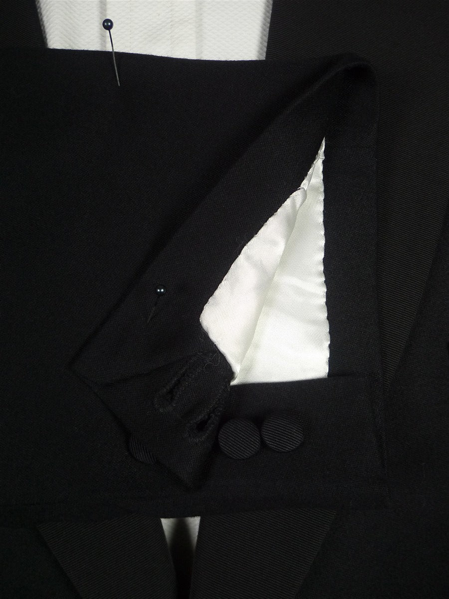 26/0446 immaculate welsh & jefferies savile row bespoke heavyweight black barathea wool dinner jacket w/ grosgrain facings 46 regular