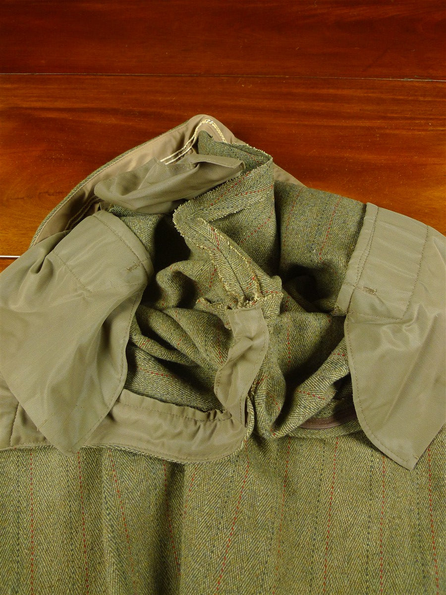 26/0487 vintage british heavyweight green derby tweed 3-piece shooting suit - jacket / 2 pair breeks - 42 regular to long