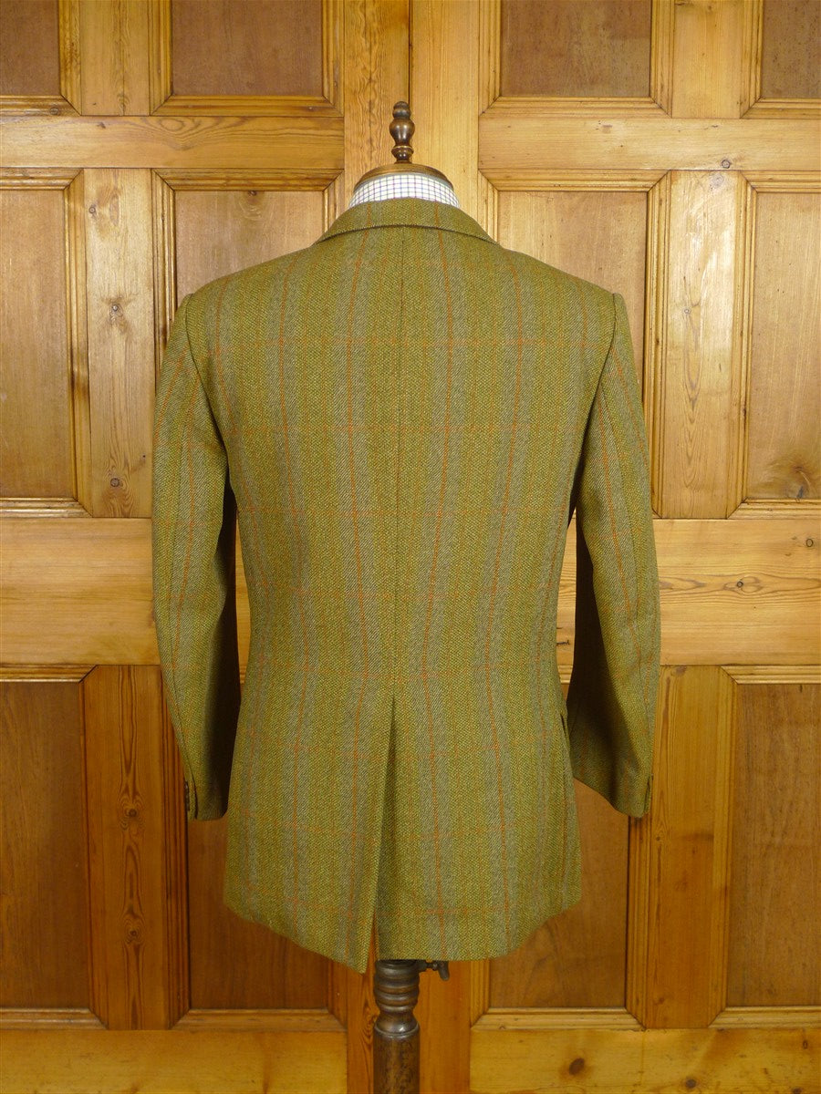 26/0483 vintage british heavyweight wp check tweed hacking jacket w/ ghillie collar & matching waistcoat 40 regular