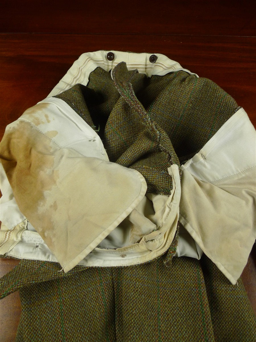 26/0488 vintage british extra-heavyweight green wp check tweed shooting breeks 38