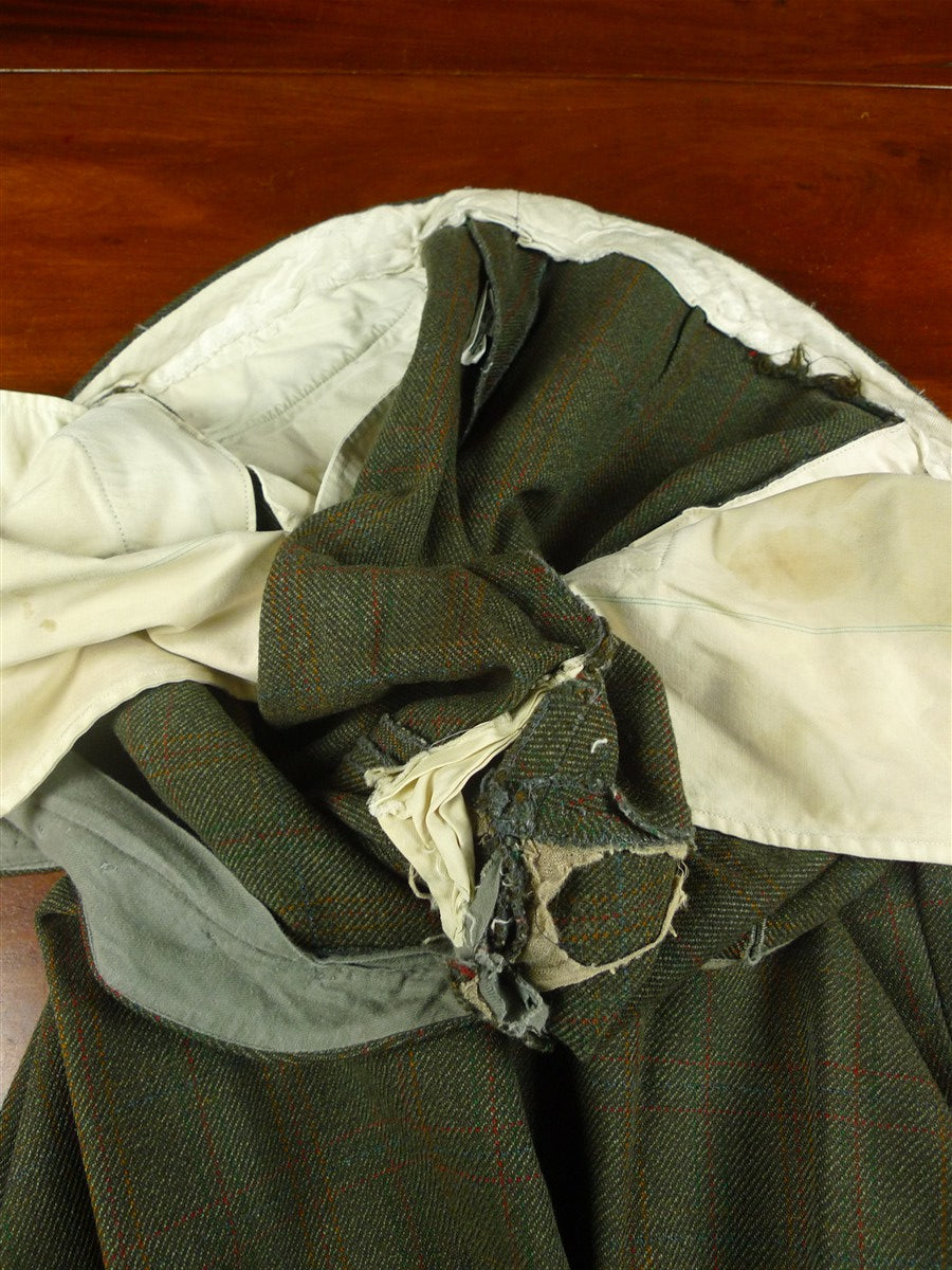 26/0491 vintage bespoke tailor heavyweight dark green / amber wp check tweed shooting breeks 36