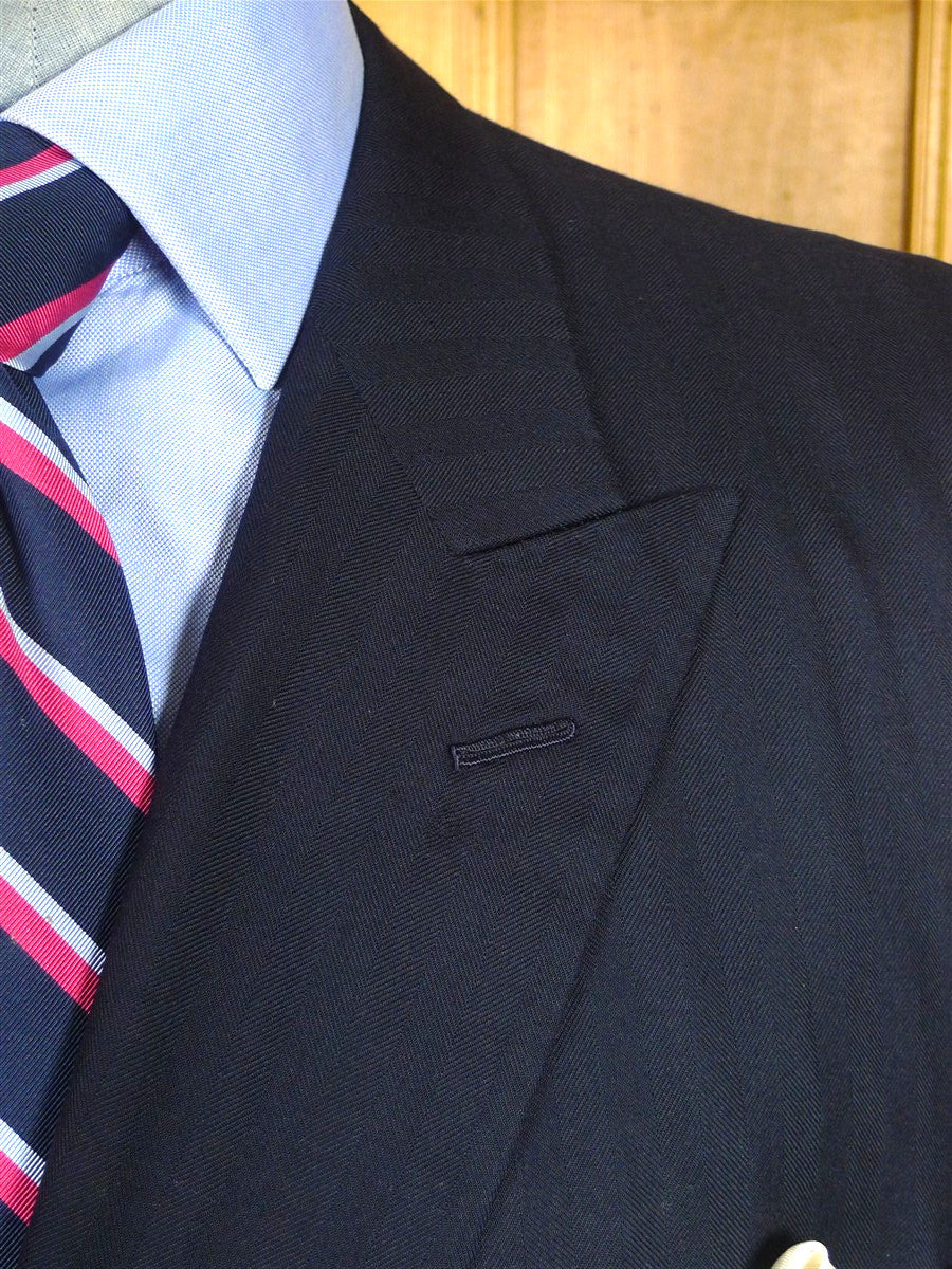 26/0513 maurice sedwell 2003 savile row bespoke dark navy blue herringbone worsted d/b blazer 46 short to regular