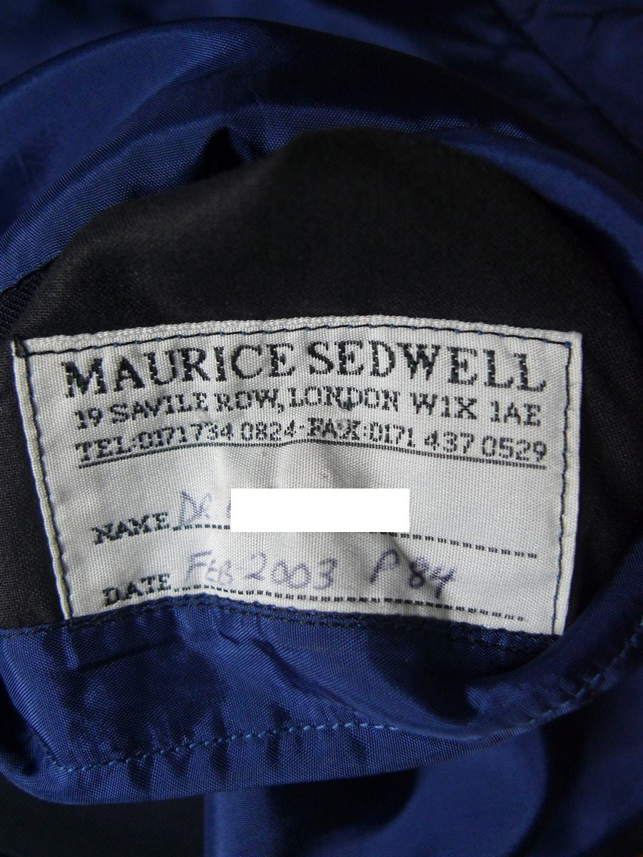 26/0513 maurice sedwell 2003 savile row bespoke dark navy blue herringbone worsted d/b blazer 46 short to regular