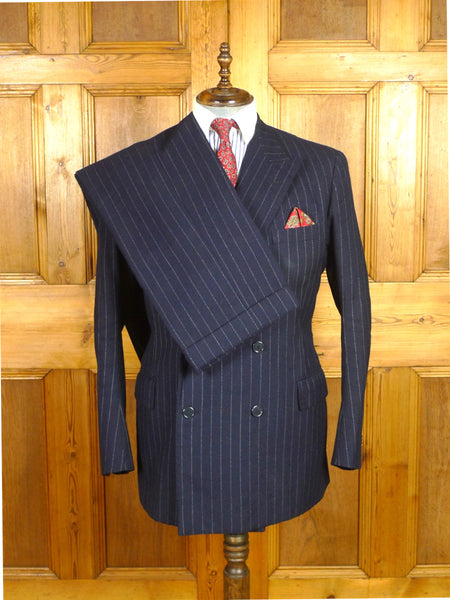 26/0514 vintage 1991 savile row bespoke heavyweight navy blue rope-stripe d/b worsted flannel suit 44 regular