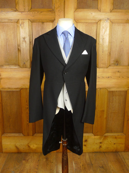26/0526 vintage british 1950s 1960s black wool morning coat for royal ascot / wedding 36-37 regular to long