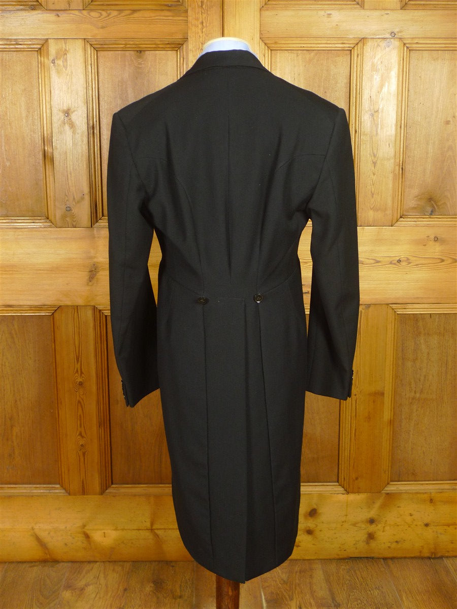 26/0526 vintage british 1950s 1960s black wool morning coat for royal ascot / wedding 36-37 regular to long