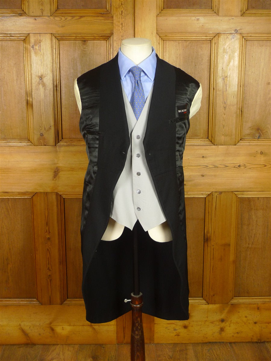 26/0526 vintage british 1950s 1960s black wool morning coat for royal ascot / wedding 36-37 regular to long