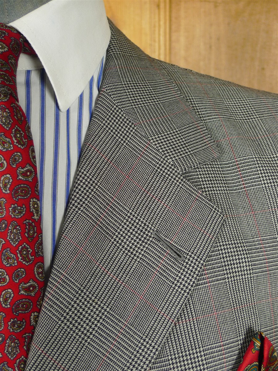 26/0519 very rare vintage 1976 caraceni of milan bespoke grey / red prince of wales check worsted suit 46 short to regular