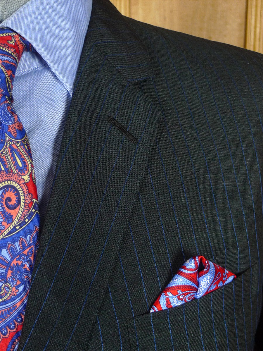 26/0521 vintage 1970 henry poole savile row bespoke charcoal grey / royal blue pin-stripe worsted & mohair suit 45 regular