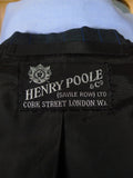 26/0521 vintage 1970 henry poole savile row bespoke charcoal grey / royal blue pin-stripe worsted & mohair suit 45 regular