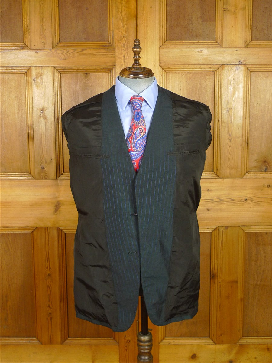 26/0521 vintage 1970 henry poole savile row bespoke charcoal grey / royal blue pin-stripe worsted & mohair suit 45 regular