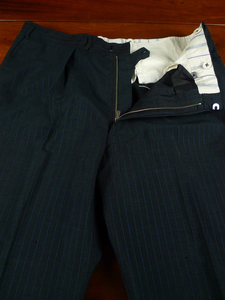 26/0521 vintage 1970 henry poole savile row bespoke charcoal grey / royal blue pin-stripe worsted & mohair suit 45 regular