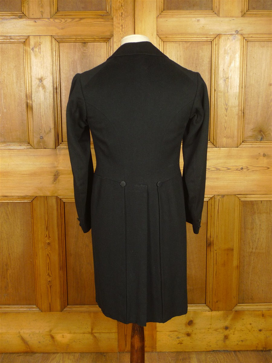 26/0541 genuine antique black wool d/b frock coat w/ beautiful detailing 35 short