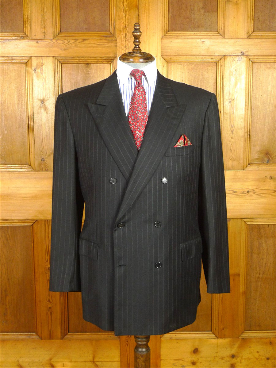 26/0543 immaculate vintage brioni black multi-stripe luxury wool d/b suit jacket blazer w/ embroidered linings 45 regular