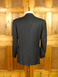 26/0543 immaculate vintage brioni black multi-stripe luxury wool d/b suit jacket blazer w/ embroidered linings 45 regular
