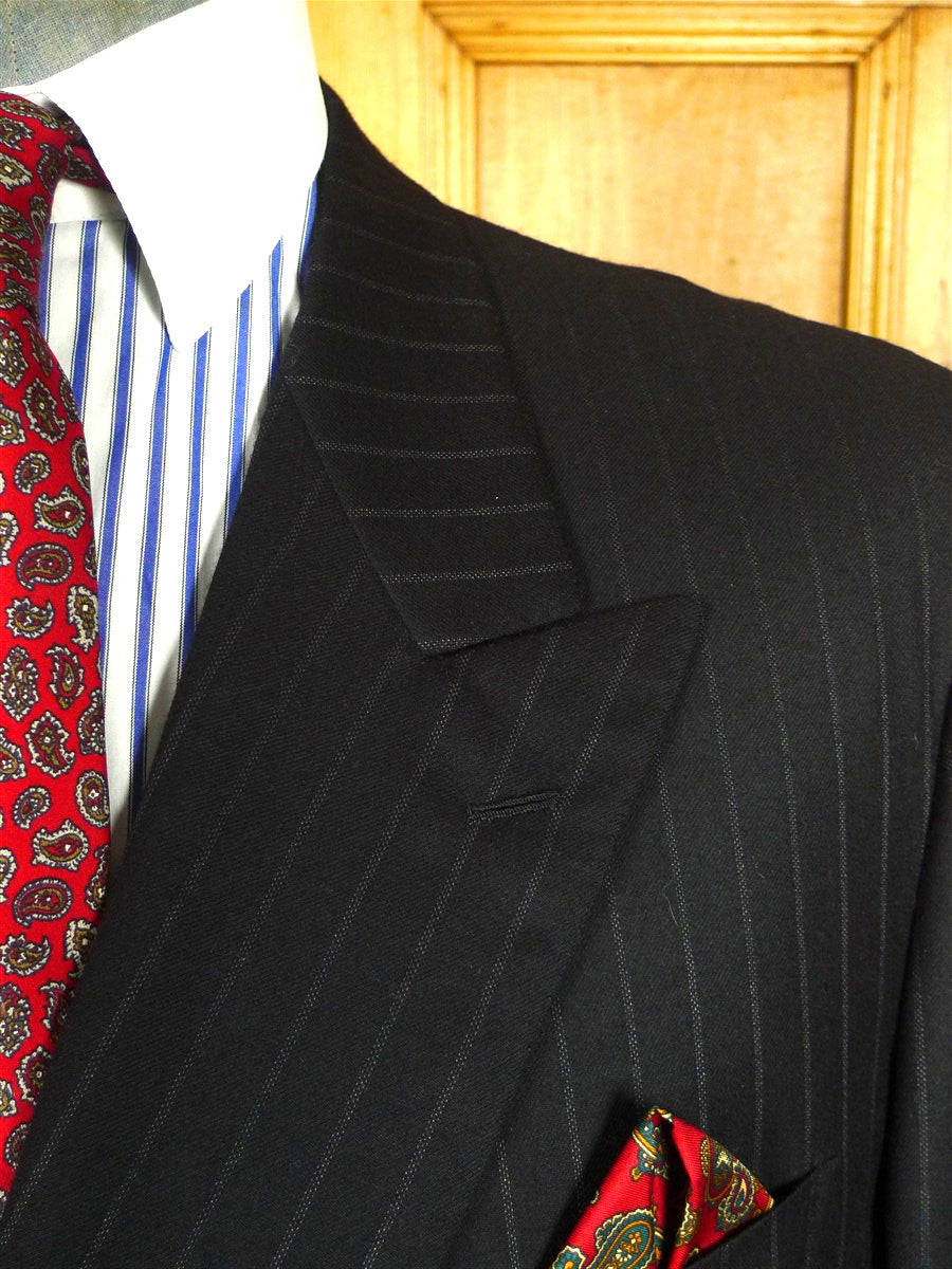 26/0543 immaculate vintage brioni black multi-stripe luxury wool d/b suit jacket blazer w/ embroidered linings 45 regular