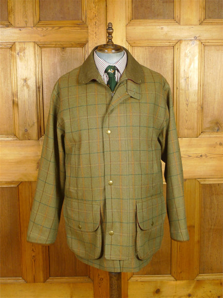 26/0546 mint nearly new chrysalis green / graph check tweed shooting jacket field coat w/ all weather membrane 46