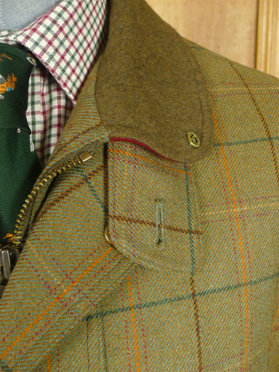 26/0546 mint nearly new chrysalis green / graph check tweed shooting jacket field coat w/ all weather membrane 46