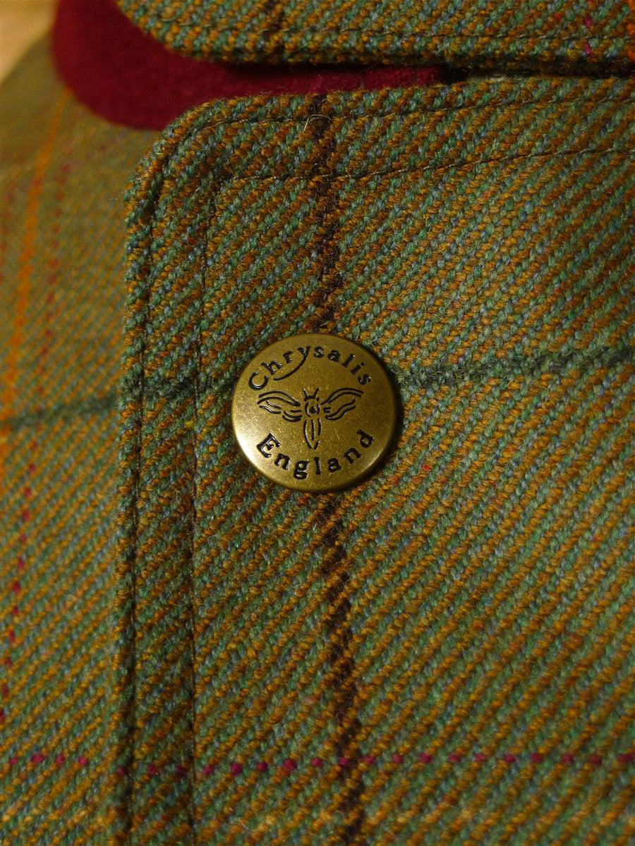 26/0546 mint nearly new chrysalis green / graph check tweed shooting jacket field coat w/ all weather membrane 46