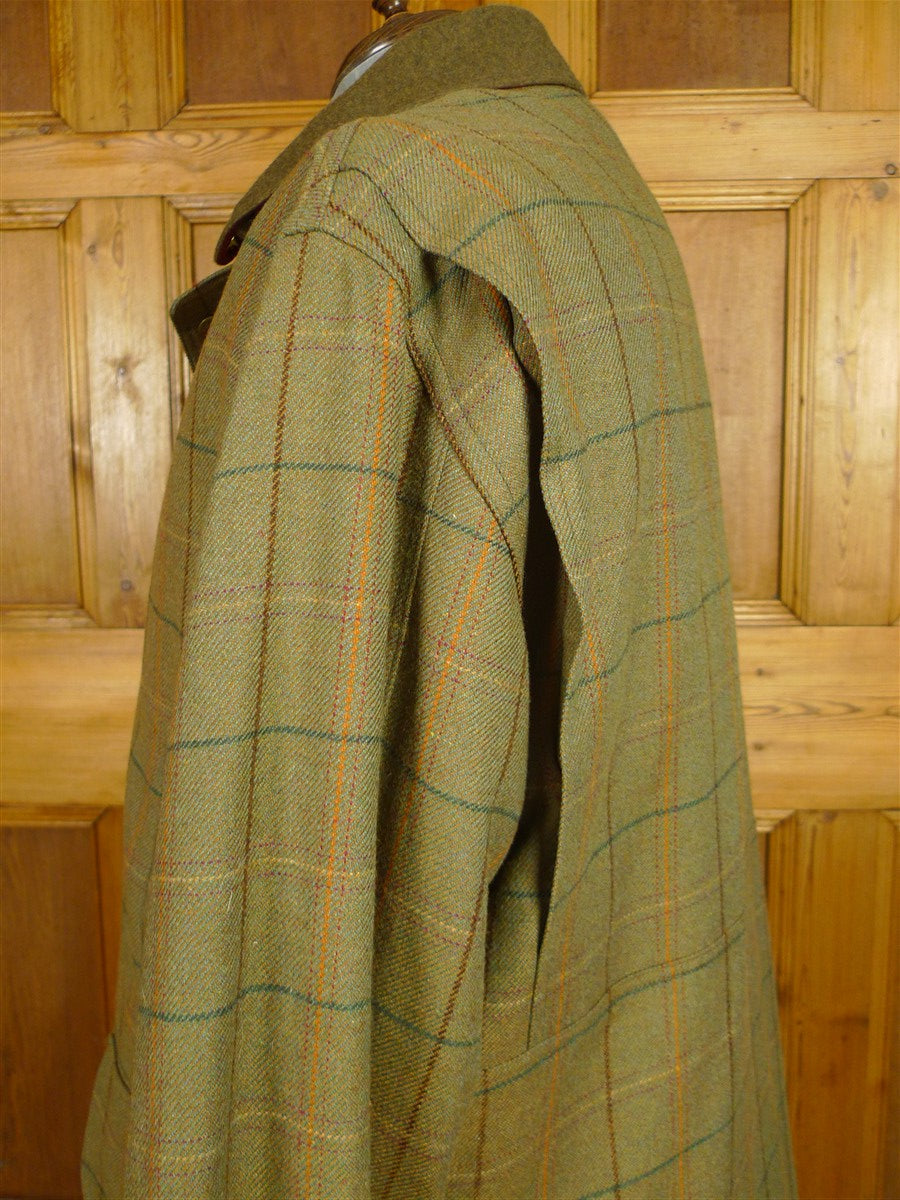 26/0546 mint nearly new chrysalis green / graph check tweed shooting jacket field coat w/ all weather membrane 46
