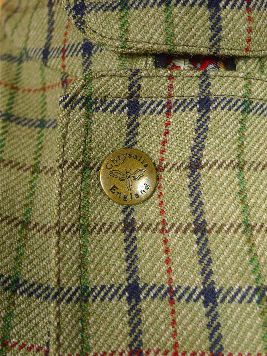 26/0544 near immaculate chrysalis green graph check tweed shooting jacket field coat w/ all weather membrane 44-45