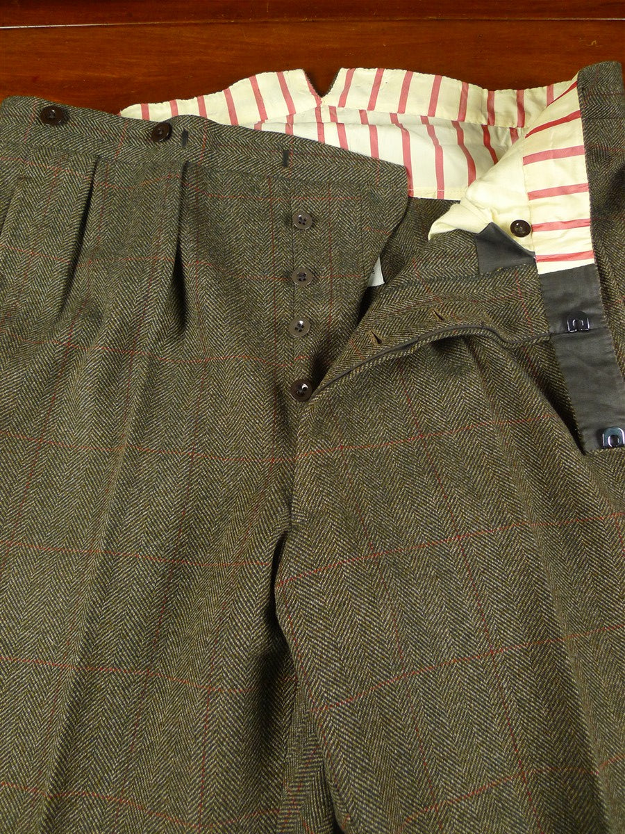 26/0550 immaculate 1983 vintage tom brown savile row bespoke brown / red wp check herringbone country trouser 36-40