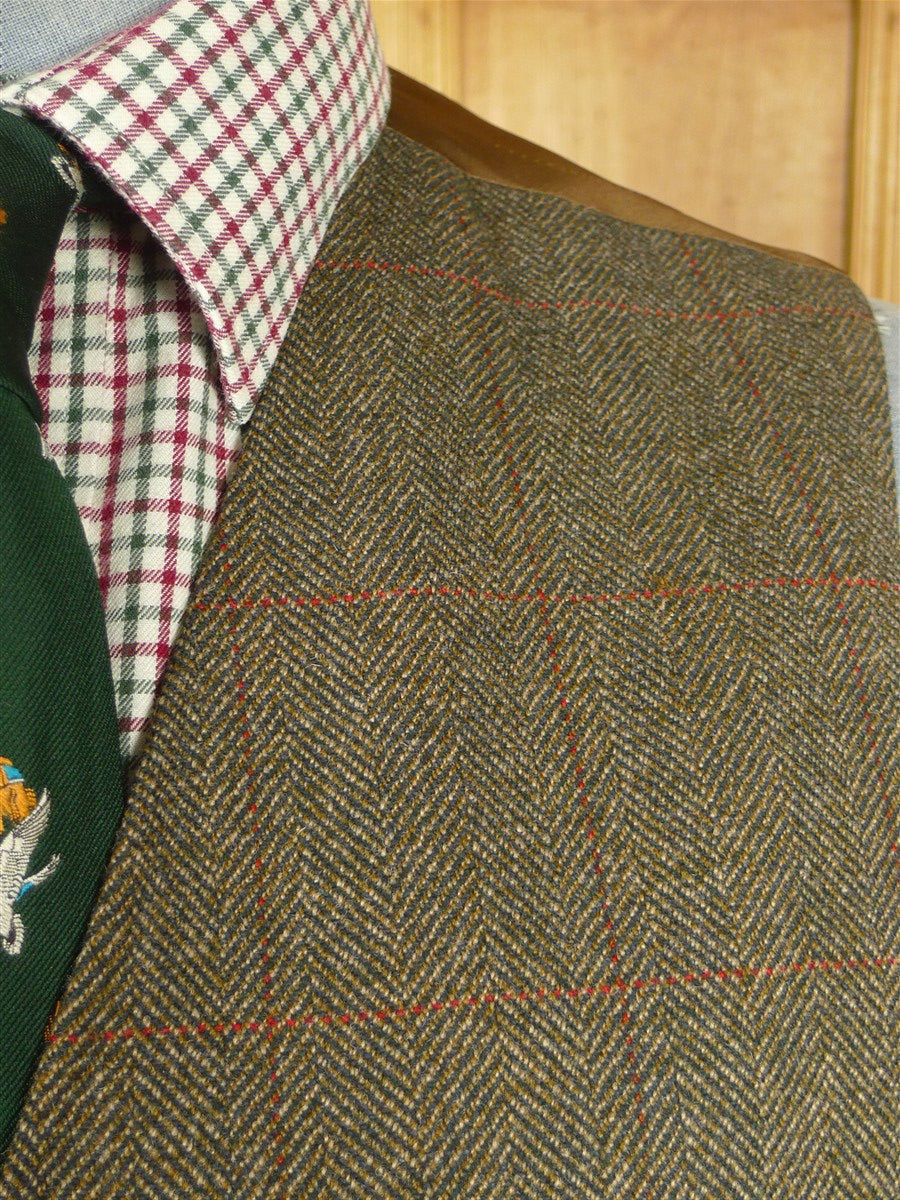 26/0551 vintage tom brown savile row bespoke brown / red wp check tweed country waistcoat 42-43
