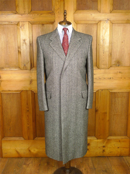 26/0555 near immaculate vintage crombie grey herringbone wool fly-front overcoat 40 regular