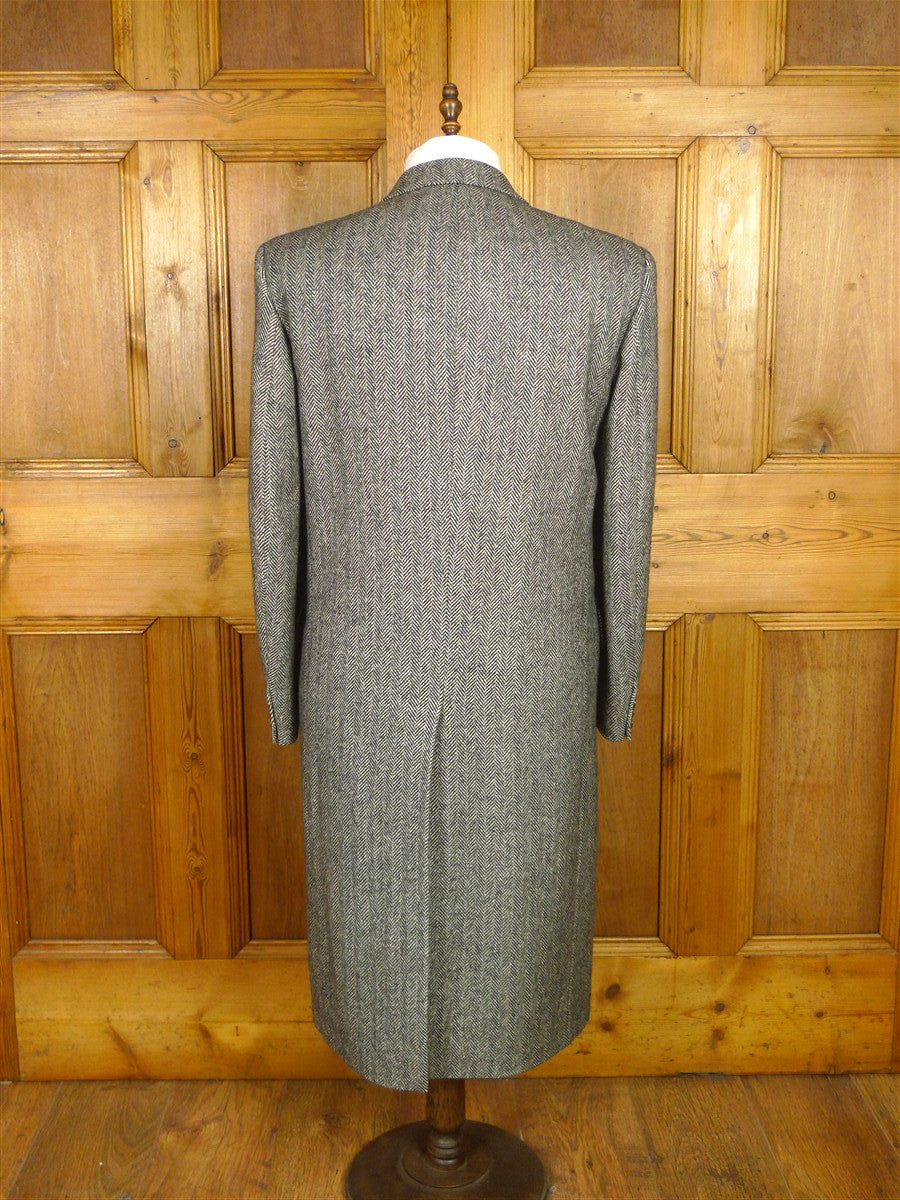 26/0555 near immaculate vintage crombie grey herringbone wool fly-front overcoat 40 regular