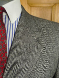 26/0555 near immaculate vintage crombie grey herringbone wool fly-front overcoat 40 regular