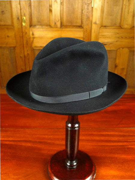 26/0560 vintage herbert johnson burlington st black fur felt trilby hat 57 cms