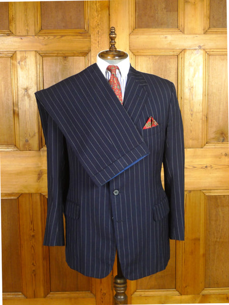 26/0562 vintage 1989 tom brown savile row bespoke heavyweight navy blue rope-stripe worsted suit 42-43 regular