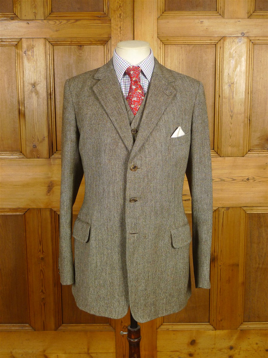 26/0581 vintage 1988 dege & sons savile row bespoke light brown donegal weave 3-piece tweed suit 38 long