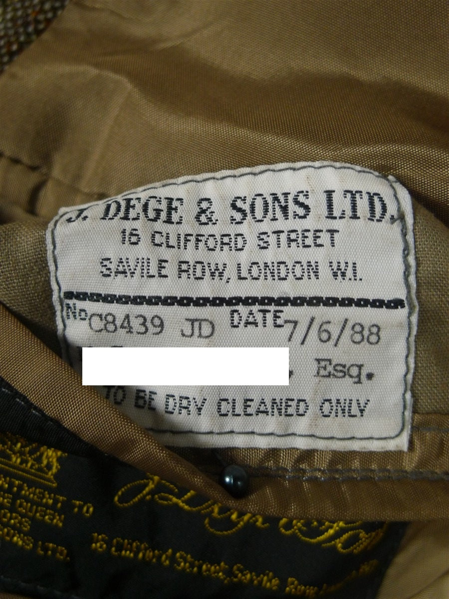 26/0581 vintage 1988 dege & sons savile row bespoke light brown donegal weave 3-piece tweed suit 38 long