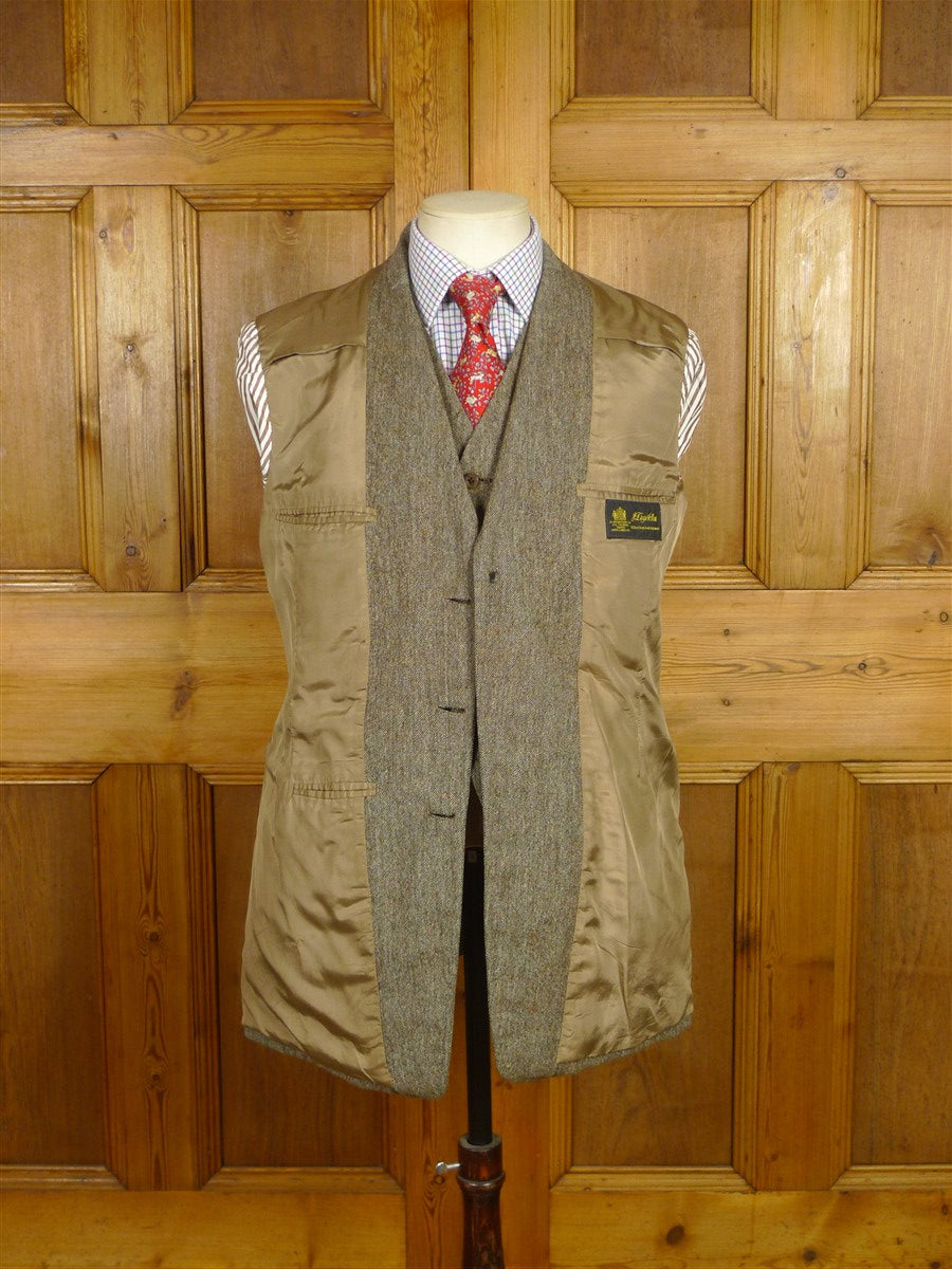 26/0581 vintage 1988 dege & sons savile row bespoke light brown donegal weave 3-piece tweed suit 38 long