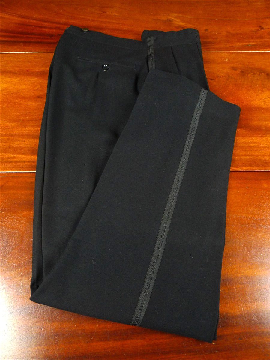 26/0584 vintage 1950s 1960s british high-rise black barathea wool evening trouser 33