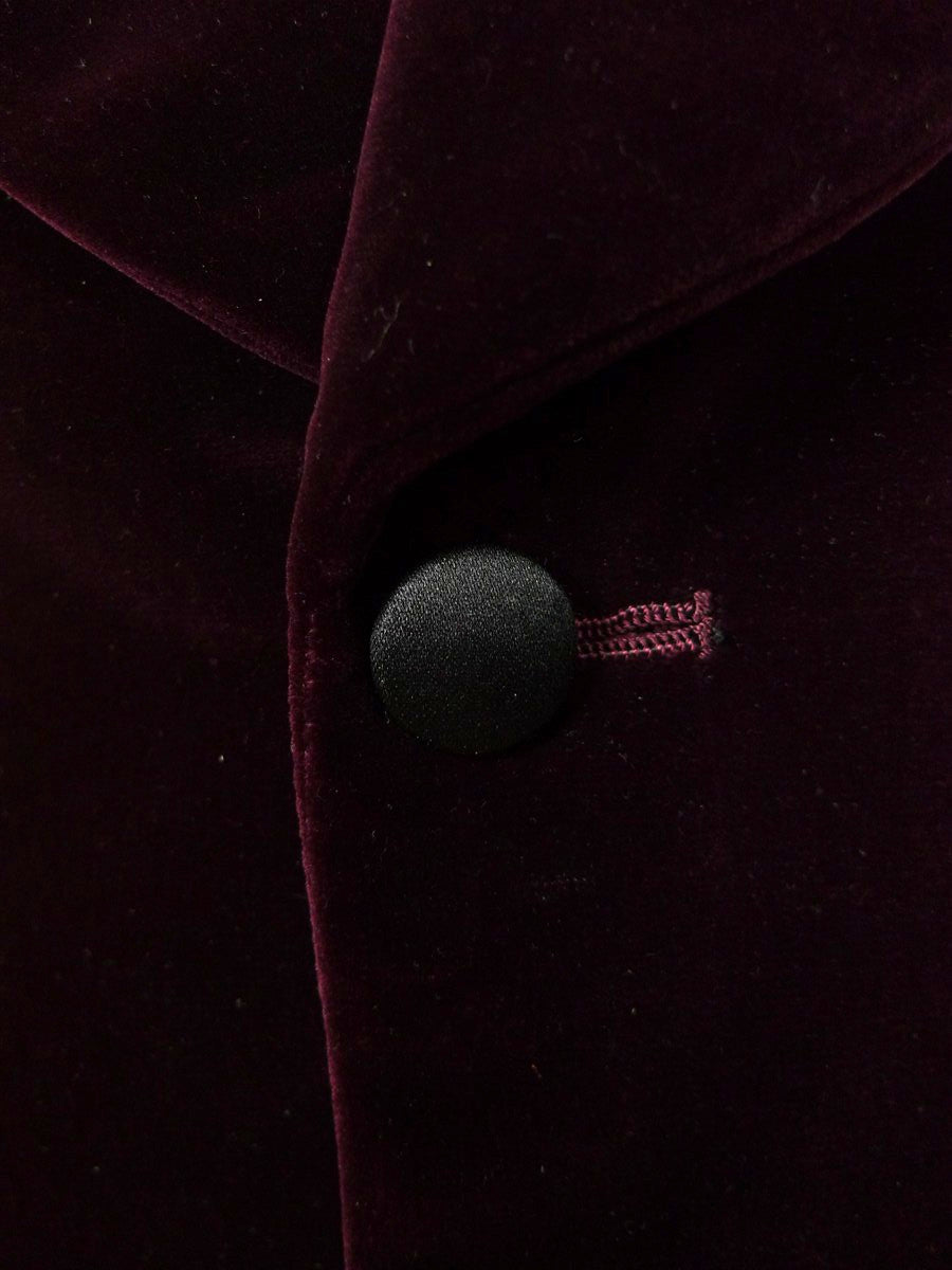 26/0601 beautiful 1973 vintage london bespoke burgundy silk-velvet shawl lapel dinner / smoking jacket 38 long
