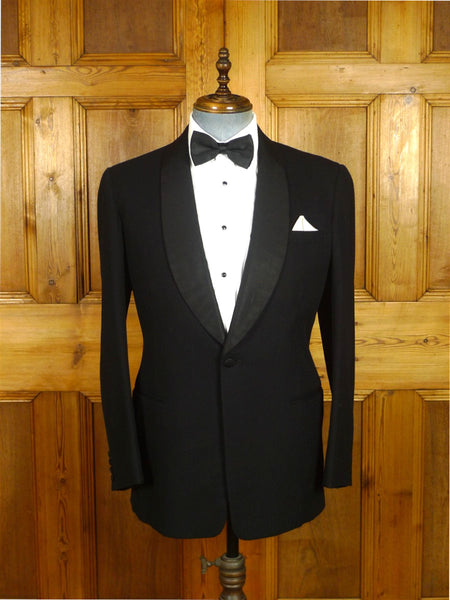 26/0610 vintage 1950s 1960s london tailor black barathea dinner jacket w/ grosgrain silk shawl lapel 39 regular