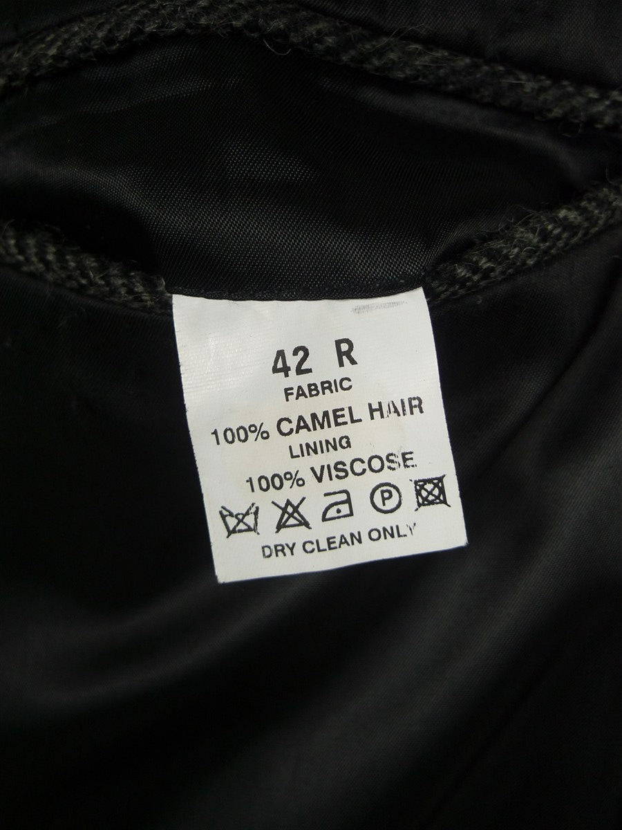 26/0605 immaculate 100% camelhair grey herringbone wool overcoat w/ velvet collar 42 regular