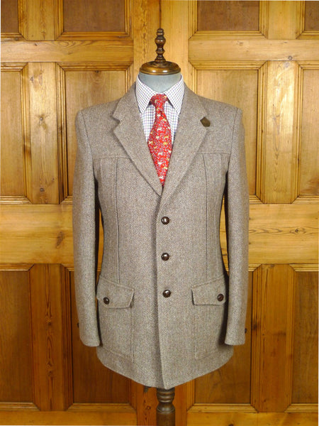 26/0595 immaculate vintage british beige tweed norfolk style jacket w/ ghillie collar 39-40 regular to long